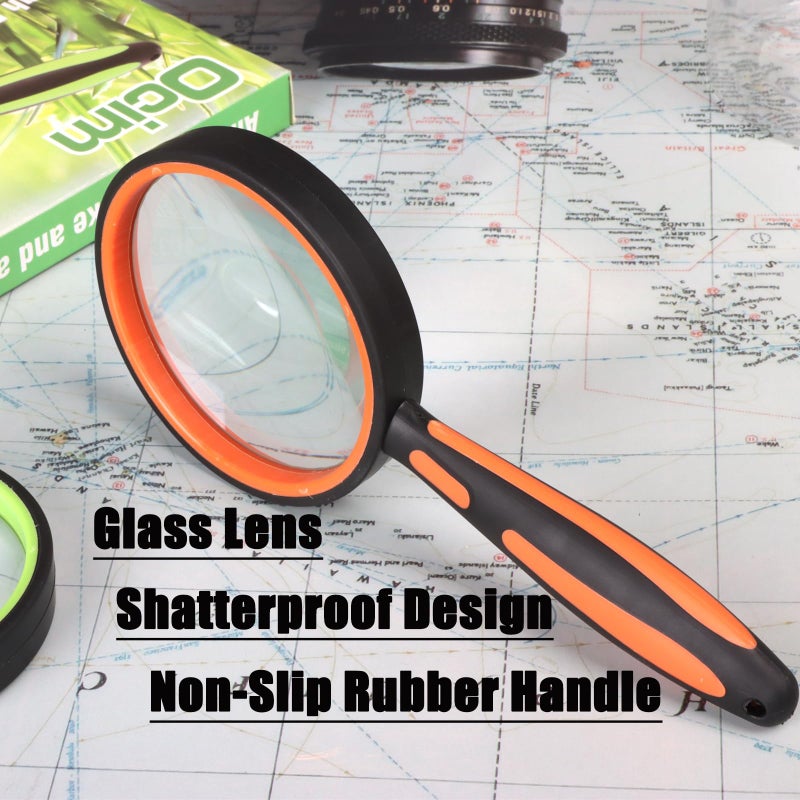Ocim 2 Pack Magnifying Glass,75mm 10X Handheld Shatterproof Magnifier Lens with Non-Slip Rubber Handle for Seniors/Kids Reading & Science/Explore,Large - Image 2